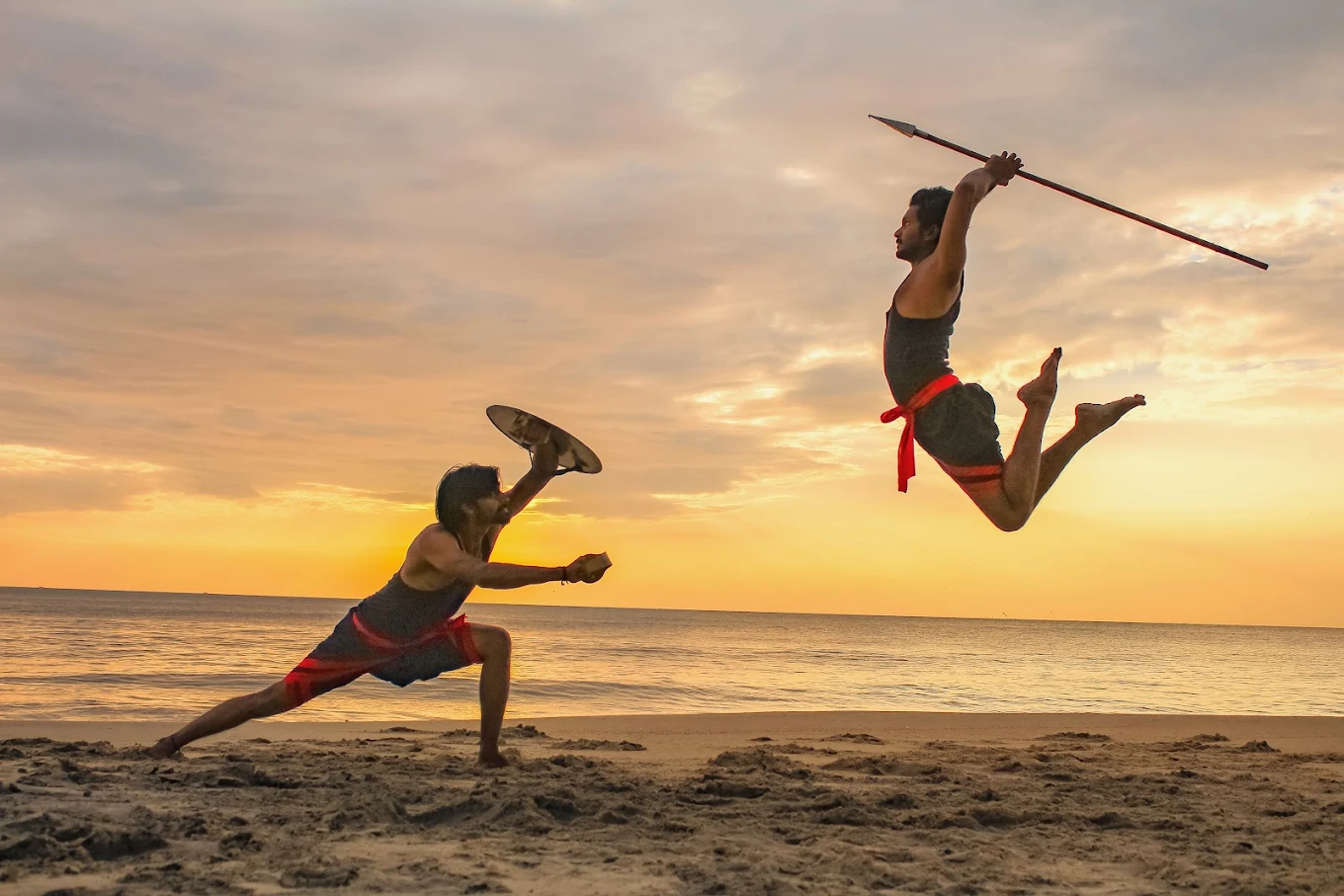 Ekaveera Kalaripayattu Academy training students in traditional Kalaripayattu at Alappuzha, Kerala