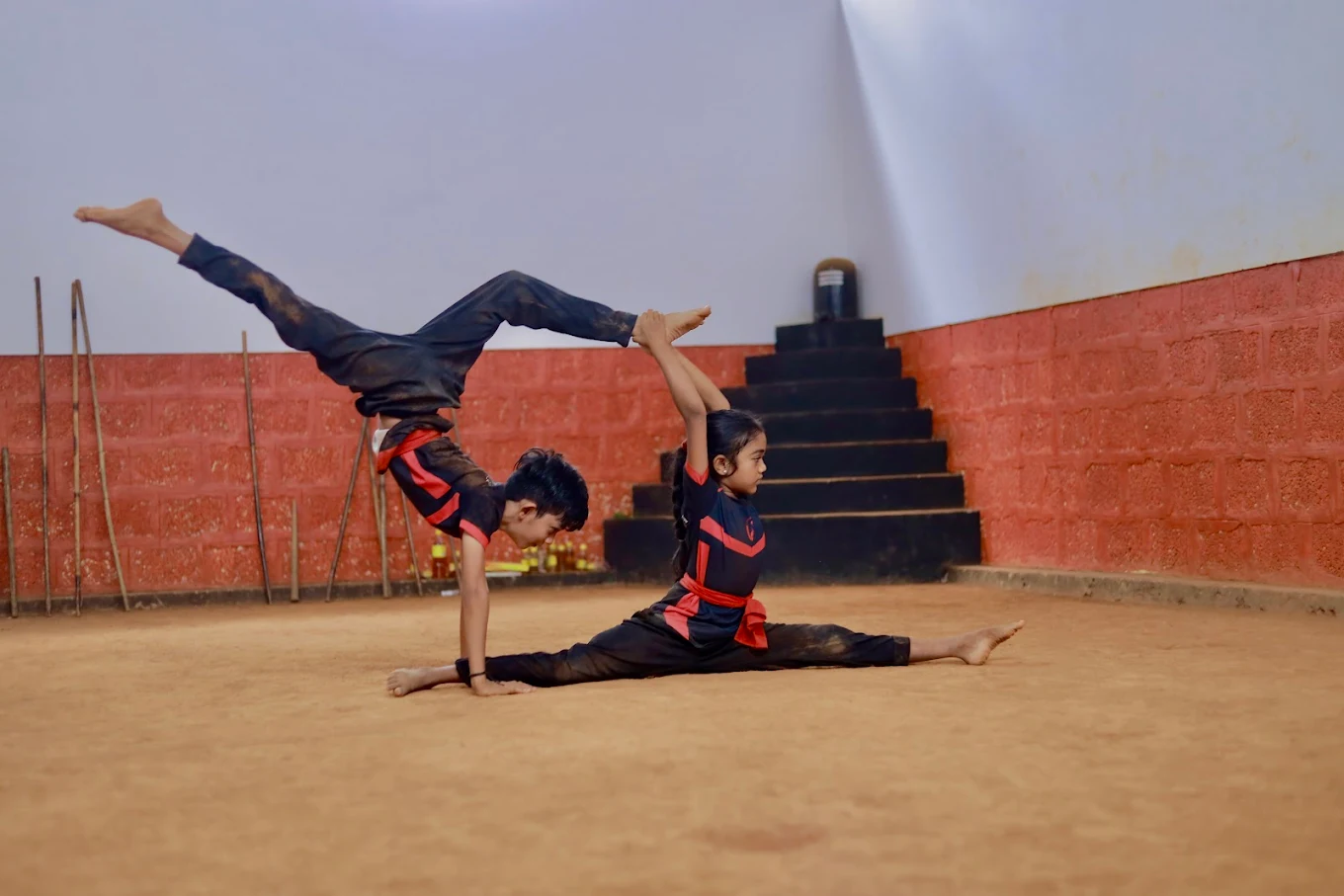 Traditional kuzhi kalari at Ekaveera Kalaripayattu Academy in Thalavady, Alappuzha