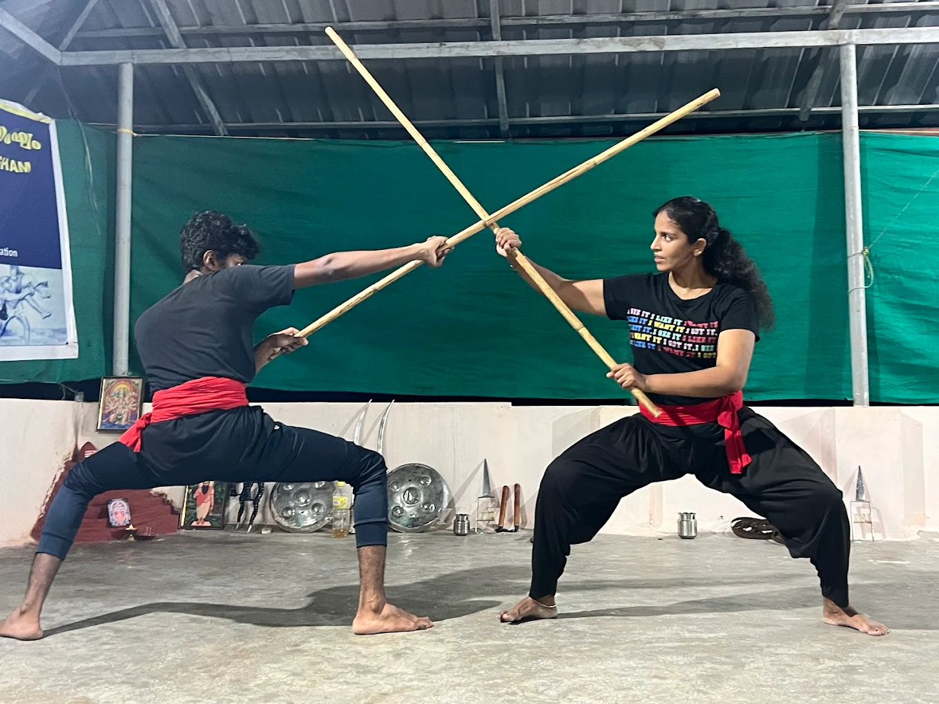 Students practicing Kalaripayattu and Kalari healing techniques at Shyni Marma Thirummu Kalaripayattu Sangham Neyyattinkara